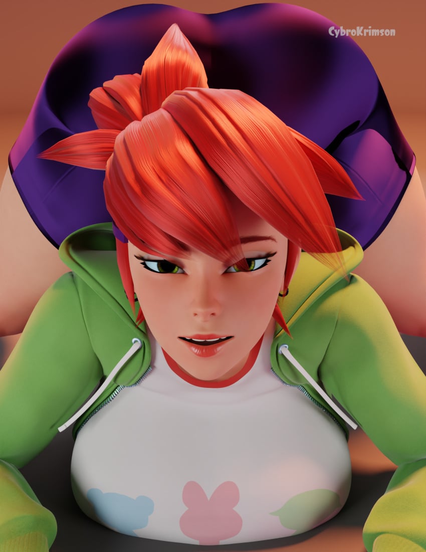 1girl 3d ass ass_up blender cybrokrimson foster's_home_for_imaginary_friends frankie_foster ginger ginger_hair green_eyes huge_ass looking_at_viewer orange_background orange_hair red_hair redhead scrag_boy simple_background solo solo_female thick_thighs