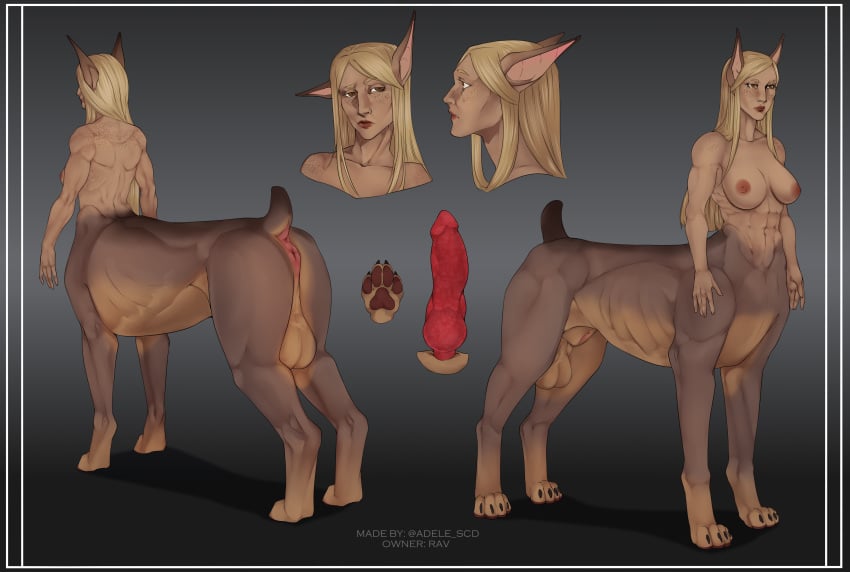 adele_scd anthro ass_hole big_dick blonde_hair breasts canine centaur dick dog_dick dog_ears dog_tail dogtaur furry futa_only futanari monster muscles muscular muscular_female oc original_character paws