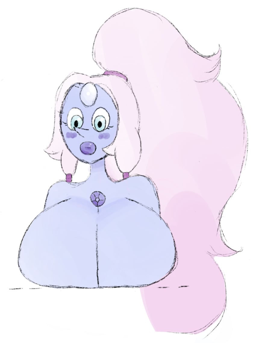 1girls alien alien_girl big_breasts blue_eyes blush blushing_at_viewer blushing_female blushing_profusely breasts_bigger_than_head breasts_out breqsts busty exposed exposed_breasts female female female_focus female_only fusion gem_(species) gem_fusion gem_on_forehead huge_breasts large_breasts large_hair large_lips long_hair nude nude_female opal_(steven_universe) ponytail puffy_lips purple_skin steven_universe tall_female