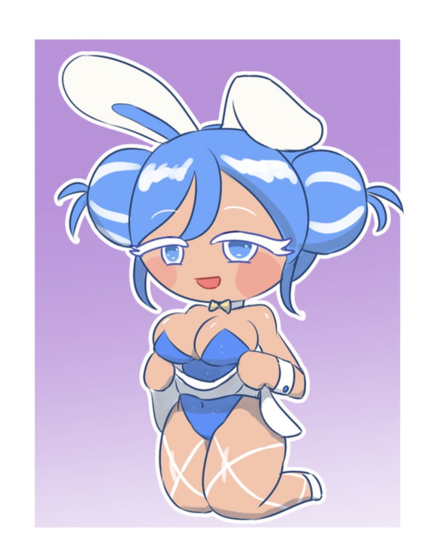 big_breasts big_thighs blue_eyes blue_hair bunny_ears bunnysuit cookie_run cream_soda_cookie lazza_(artist)