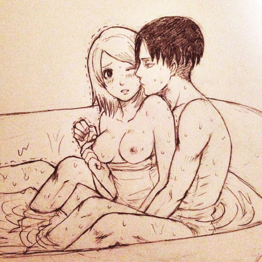 1boy1girl attack_on_titan bathing drawing levi_ackerman nipples petra_ral sex shingeki_no_kyojin straight