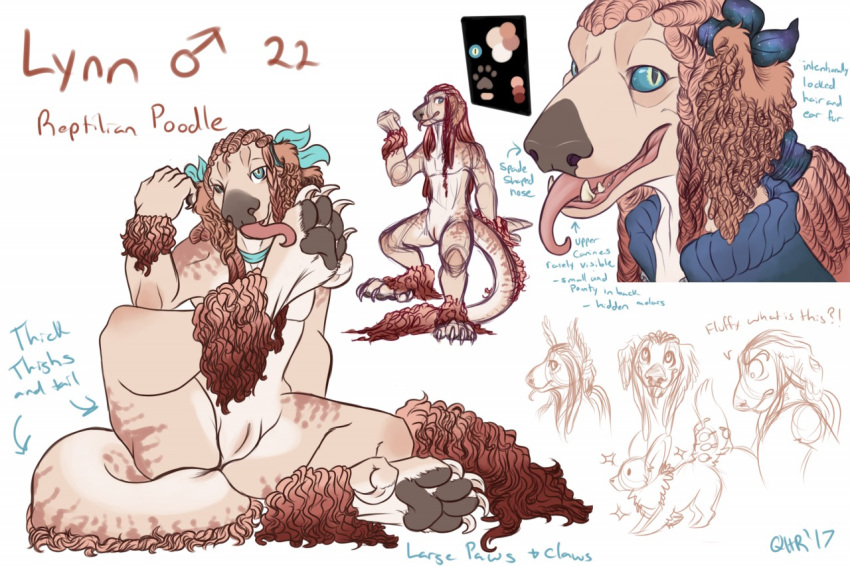 animal_genitalia anthro blue_eyes canine canine claws digitigrade genital_slit hybrid long_tongue male mammal pawpads poodle reptile scalie slit slit_pupils toe_claws tongue vampirekitty