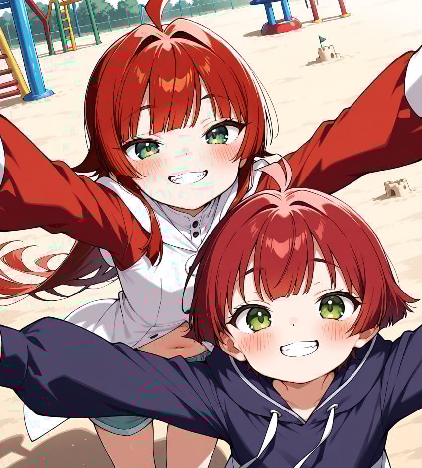2girls aged_down ai_generated best_friends best_girl confusion female grandmother grandmother_and_granddaughter high_school_student hoyoai kimi_no_koto_ga_dai_dai_dai_dai_daisuki_na_100-nin_no_kanojo red_hair yakuzen_kusuri yakuzen_yaku yuri