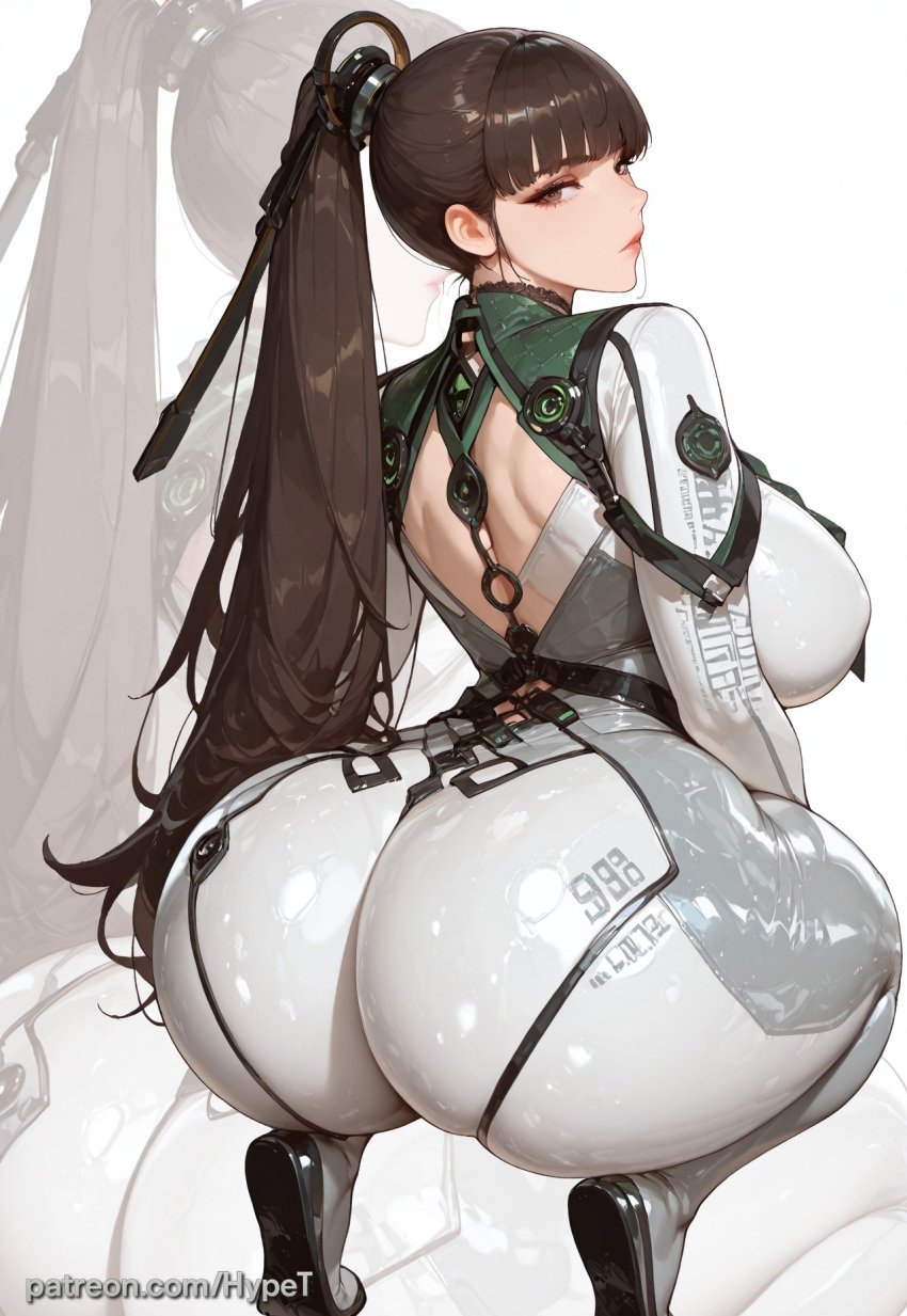 ai_generated alternate_version_at_source android asian asian_female ass_focus back_view big_breasts bodysuit breasts brown_hair eve_(stellar_blade) female hypet long_hair robot_girl shiny_skin squatting stellar_blade suit tagme thick thick_ass thick_legs thick_thighs thighs video_games