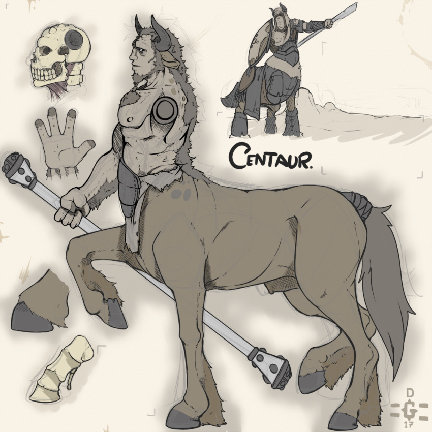 amputee animal_genitalia animal_genitalia_on_humanoid beard centaur dannyg equine equine_taur facial_hair hair hooves horn horsecock_on_humanoid male male_only mammal model_sheet muscular sheath solo standing taur