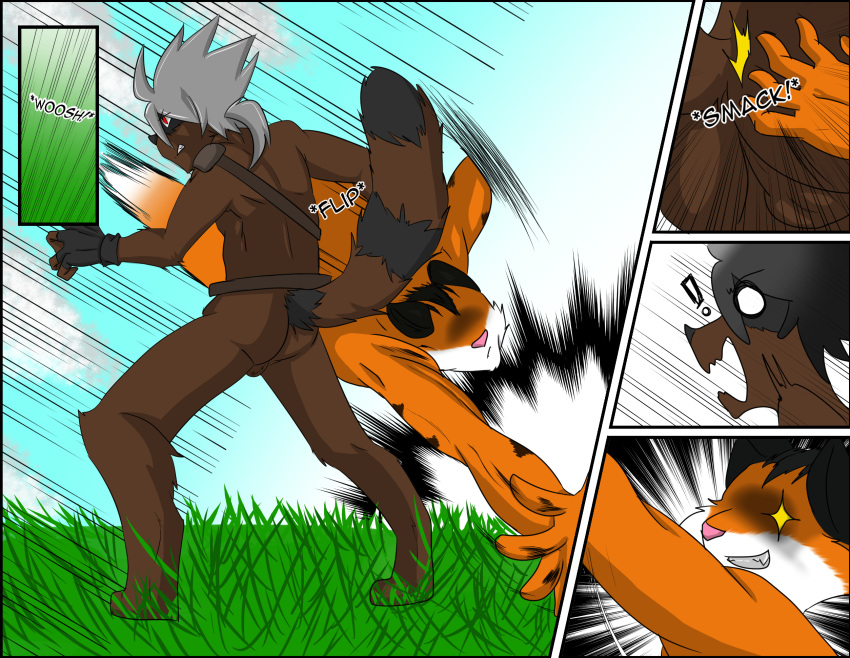 anthro balls comic feline furry male mammal raccoon ryutzke_douga ryutzke_douga_(artist) spanking tiger yaoi