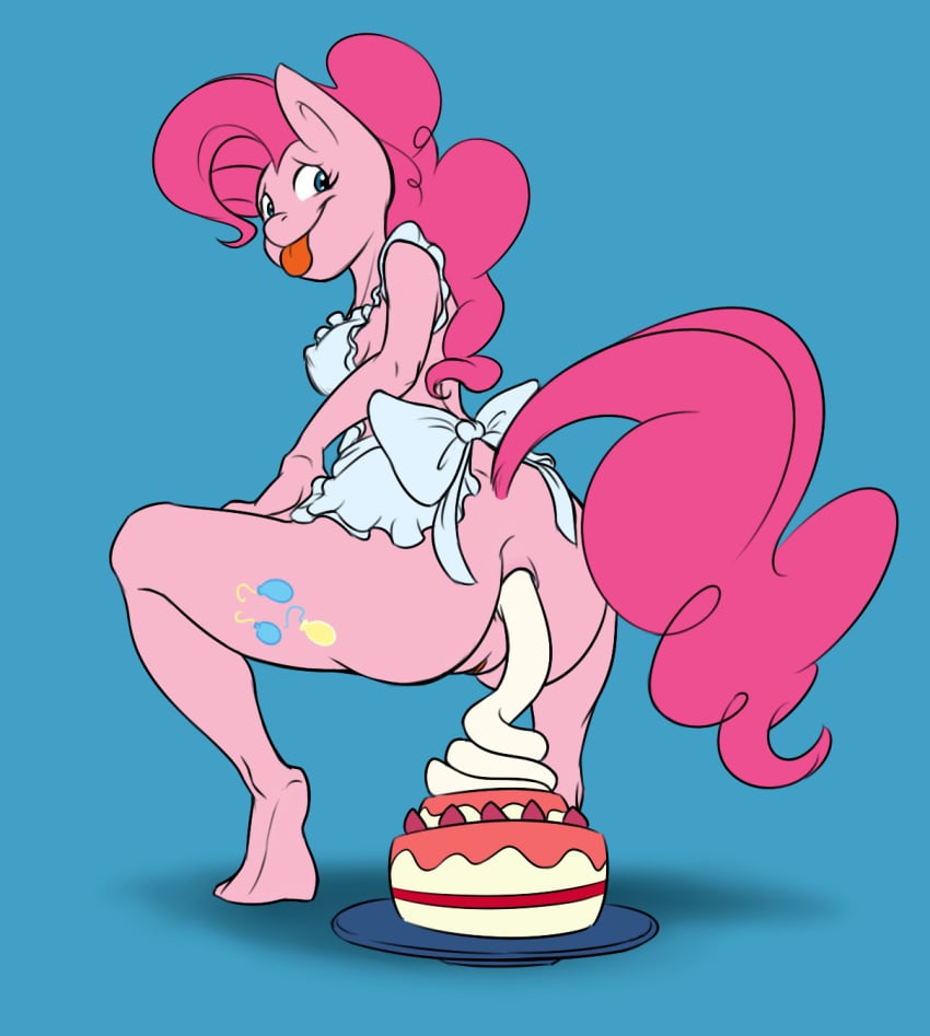 2017 anthro anus ass blue_background cake cutie_mark earth_pony equine fantasyblade female food friendship_is_magic hair horse looking_at_viewer looking_back mammal my_little_pony pink_hair pinkie_pie_(mlp) pony pussy scat simple_background solo tongue tongue_out