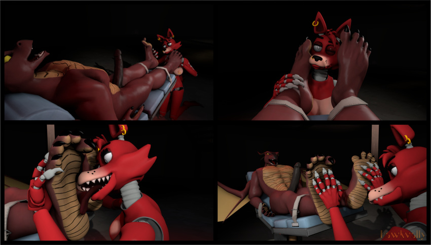 3d bondage bound claws domination feet five_nights_at_freddy's foot_fetish foxy foxy_(fnaf) hawkvally licking paws slave tickling toes tongue tongue_out