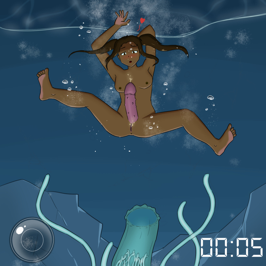 1futa anus barefoot blush breasts brown_eyes bubbles bumped_penis cave dark_skin feet futa_only futa_sans_balls futanari hud intersex large_penis nipples onahole_parasite penis precum pussy soles solo spoken_heart spread_legs tentacle tied_hair timer toes twintails underwater uw-fnarfnar water