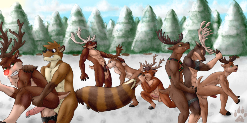 2016 5_fingers abs aestas ahe_gao anal anal_sex angry anthro anthro_on_anthro antlers balls biceps black_claws black_nose black_pawpads blue_eyes brown_fur brown_hair brown_nose cervine cheek_tuft christmas claws clenched_teeth closed_eyes cloud cloven_hooves countershade_face countershade_torso countershading day duo ear_piercing erection facial_hair fellatio fluffy fluffy_tail forest fur furry garuo genital_piercing glans goatee green_eyes grey_eyes grin group group_sex half-closed_eyes harness holidays hooves horn humanoid_hands humanoid_penis inner_ear_fluff looking_back looking_down looking_pleasured male mammal manly multicolored_fur muscular muscular_male nude open_mouth oral orgy outdoors pawpads pecs penetration penis penis_piercing piercing pink_penis pubic_hair raccoon red_hair red_nose reindeer rimming rudolph sex short_tail sky smile snow tan_balls tan_countershading tan_fur teeth threesome tongue tongue_out train_position tree tuft two_tone_fur vein veiny_penis winter yaoi yellow_balls yellow_eyes yellow_fur