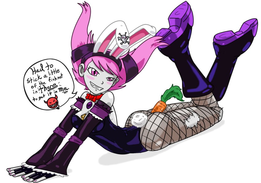 ass big_ass big_breasts breasts bunny_ears bunny_tail bunnysuit carrot carrot_dildo carrot_in_ass cleavage dc female food food_insertion jim_sugomi jinx_(dc) produce produce_dildo produce_in_ass produce_insertion solo speech_bubble straight_hair teen_titans text vegetable_dildo vegetable_in_ass