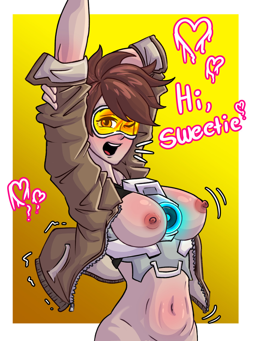 big_breasts bodysuit brown_hair faraday_one female goggles large_breasts overwatch overwatch_2 tracer