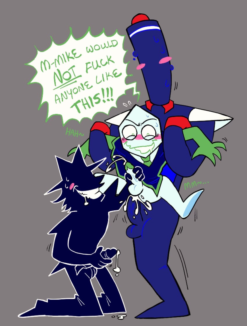 3boys anal anal_sex blush cum cum_in_ass deltarune deltarune_chapter_3 gay gay_sex jacking_off masturbating_other masturbation pippins_(deltarune) shadowguy_(deltarune) size_difference sweat threesome yaoi zapper_(deltarune)