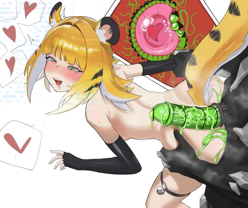 1boy 1girls after_rape after_sex animal_ears blonde_hair catgirl crying crying_with_eyes_open from_behind_position green_eyes grey_hair heart heart_symbol impregnation ju_fufu ju_fufu_(zenless_zone_zero) multicolored_hair onigirikao small_breasts tail tears teary_eyes tiger_ears tiger_girl tiger_tail until_they_like_it zenless_zone_zero