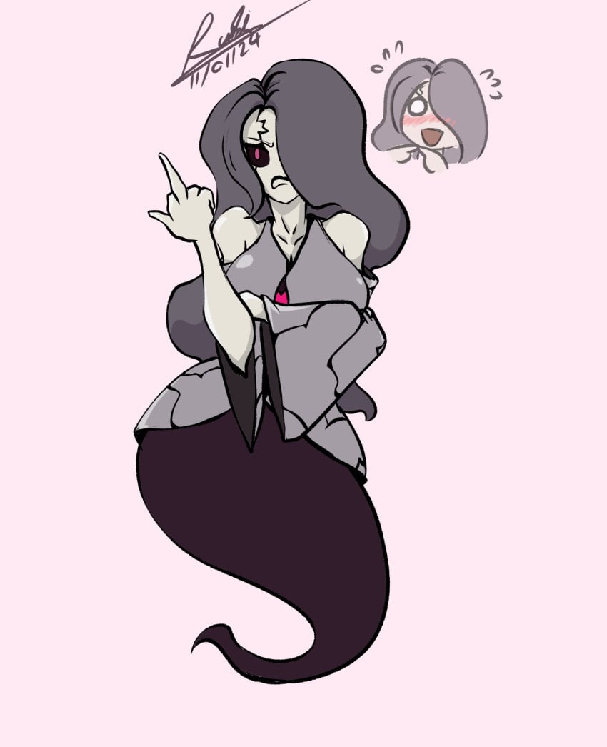 1girls alien alien_girl ben_10 big_breasts black_hair black_sclera blush breasts breasts_bigger_than_head chaquetrix eyelashes female female_focus female_only ghostfreak hourglass_figure huge_breasts long_hair looking_at_viewer red_eyes rukiarts77 solo solo_female solo_focus