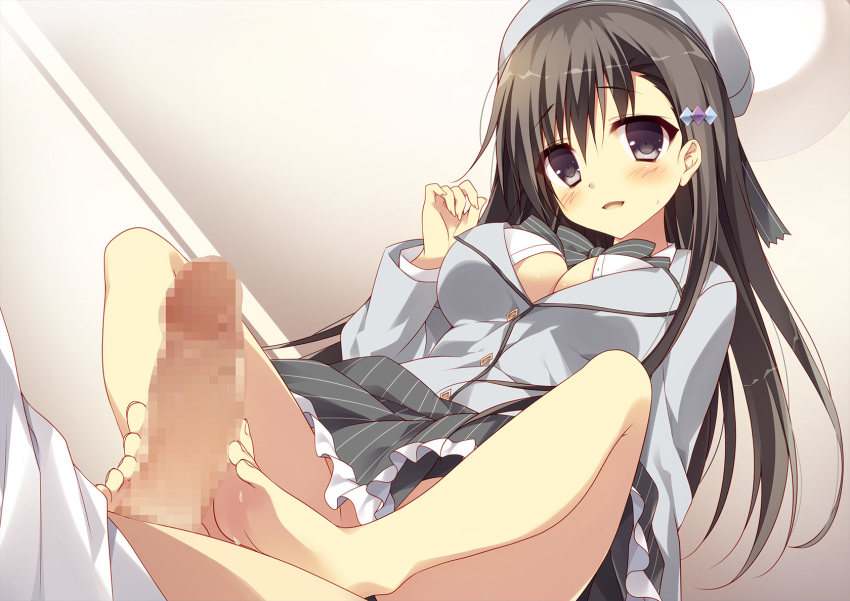 akiyoshi_fuyuka censored cleavage feet feng footjob gakkou_no_seiiki no_bra nopan open_shirt penis seifuku shimofuri_oniku