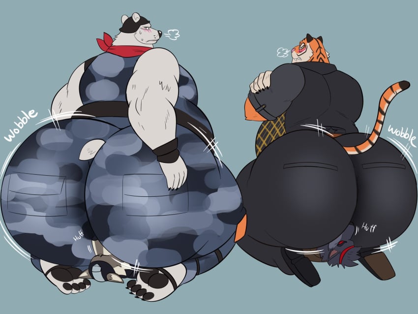 anthro ass_bigger_than_head bear big_ass big_butt blush_lines canid canine canis dire_(fortnite) facesitting fat fat_ass fat_butt fat_male felid furry huff huffing megacoolbear_(artist) muscular_arms oscar_(fortnite) overweight overweight_male polar_bear polar_patroller polar_patroller_(fortnite) sitting_on_face tiger wendell_(fortnite) wolf