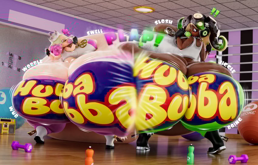 2girls 3d 3d_(artwork) 3d_model absurd_res absurd_resolution absurdres alternate_version_available ass_body ass_expansion ass_focus backview belly_expansion big_ass big_breasts big_butt big_round_belly blowing_bubble_gum blowing_bubblegum blush boots bottom_heavy breast_expansion bubble_ass bubble_butt bubble_gum bubblegum chain_necklace concerned crown dark-skinned_female dark_skin detailed_background dumbbell fat fat_ass fat_belly fat_butt fat_legs female female_only gloves gold_boombox_(prevence) gym gym_ball headphones headwear heart heart_symbol hi_res high_quality high_resolution highres hubba_bubba huge_ass huge_butt hyper hyper_ass hyper_belly hyper_butt impact_lines inkling jiggle jiggling jiggling_ass jiggling_breasts jiggling_butt light-skinned_female light_skin marina_(splatoon) maskedtreasure massive_ass massive_belly massive_breasts massive_butt morbidly_obese morbidly_obese_female nintendo obese obese_female octoling off_the_hook off_the_hook_(splatoon) overweight overweight_female pearl_(splatoon) sloshing_belly sloshing_breasts splatoon splatoon_(series) splatoon_2 standing sweat sweat_drops sweating sweaty sweaty_ass sweaty_belly sweaty_body sweaty_breasts sweaty_butt sweaty_clothes tank_top tentacle_hair text thick_ass thick_legs thick_thighs video_game_character video_game_franchise video_games wardrobe_malfunction wobbling_ass wobbling_belly