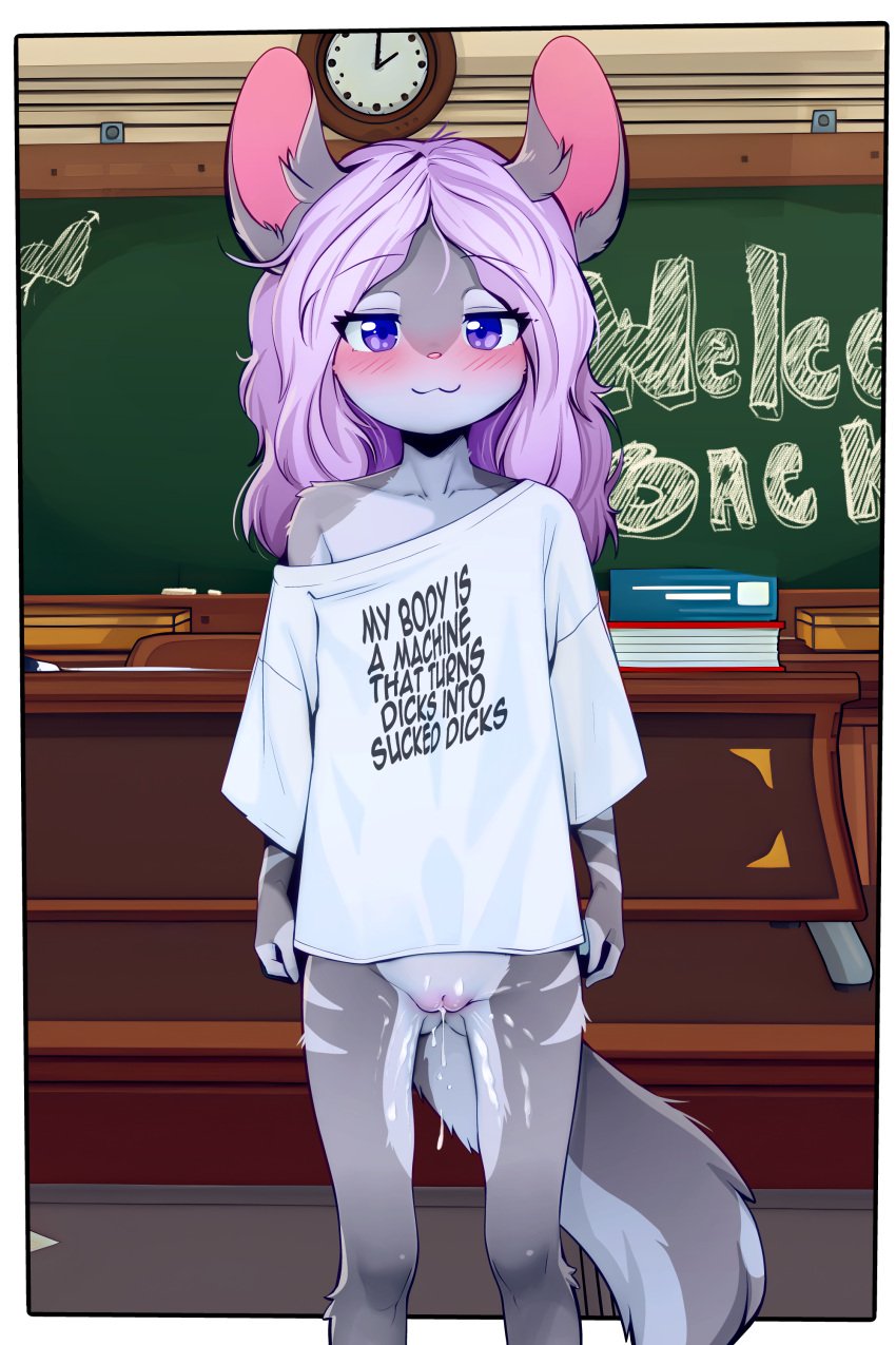 1girls 2020s 2025 2:3 absurd_res anthro anthro_female anthro_only anthro_solo biped blush bodily_fluids book bottomless bottomless_female chalkboard chinchilla chinchilla_girl classroom classroom_desk clothed clothing cub cum cum_from_vagina cum_in_vagina cum_inside detailed_background english english_text eyebrows eyebrows_visible_through_hair eyelashes female female_cub female_only fluffy fluffy_tail front_view fur furniture furry furry_female furry_only genital_fluids genitals grey_body grey_fur grey_tail hair hi_res inside leaking_cum lolicon looking_at_viewer mammal multicolored_body multicolored_fur murid my_body_is_a_machine o&#039;clock partially_clothed pink_nose pupils purple_eyes purple_hair rodent school school_desk shirt shirt_only sicmop skimpy skinny skinny_anthro skinny_female skinny_young smile solo solo_anthro solo_female standing t-shirt table tail text text_on_clothing text_on_shirt text_on_topwear thick_thighs topwear two_tone_body two_tone_fur two_tone_tail url vulva wet wet_pussy white_body white_clothing white_fur white_shirt white_t-shirt white_tail white_topwear young young_anthro young_female
