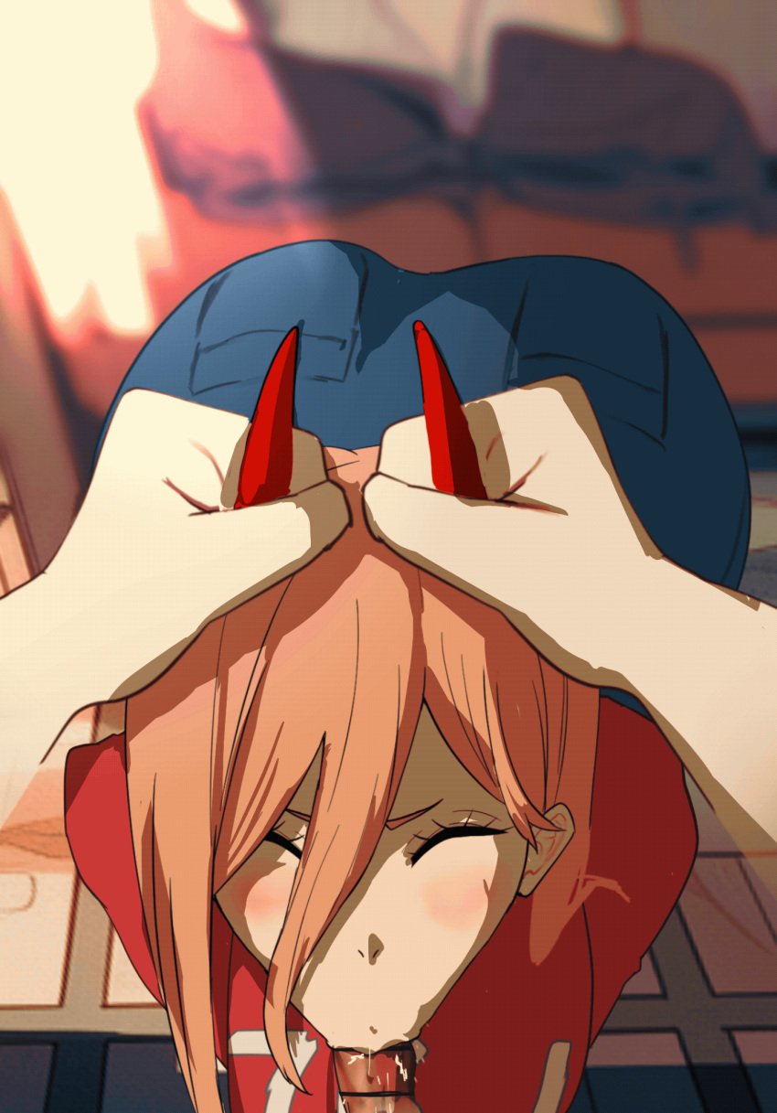 alternate_version_available animated blowjob chainsaw_man devil_horns fellatio grabbing_horns hayatomoon horns loop penis power_(chainsaw_man)