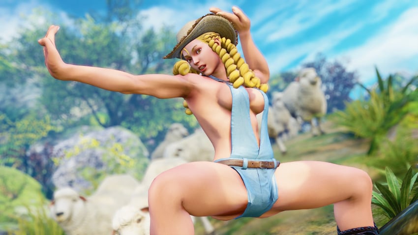 3d adnarimydeth blonde_hair capcom cowboy_hat drill_hair female female_focus female_only hat karin_kanzuki long_hair pinup pinup_pose street_fighter street_fighter_v swimsuit