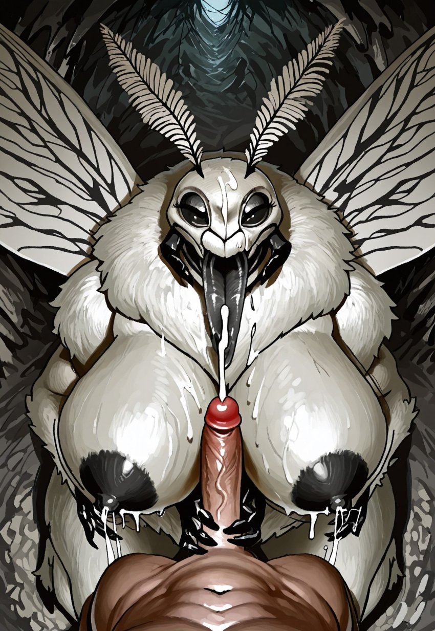 1boy after_sex ai_generated antennae_(anatomy) bbw black_eyes candles cave charcoal creepypasta cum_on_face dominant_male facial fat female fur giantess handjob huge_breasts insect_girl inviting lactation looking_at_viewer male maledom milf monster_girl moth moth_girl mother_(lore) multi_arm nude on_back pussy size_difference small_dom_big_sub sweat thick_thighs tongue_out we_weren&#039;t_allowed_to_talk_to_women wide_hips wings