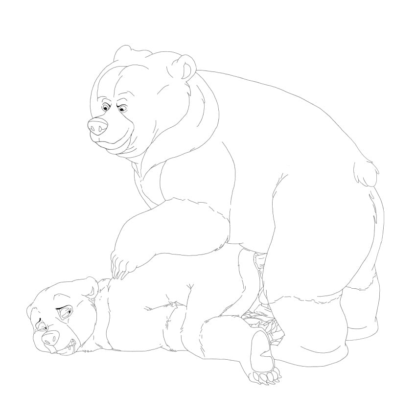 anal anal_sex anus ass bear bear_fury brother_bear cobaltsynapse disney fur gay kenai male male_only mammal monochrome open_mouth penetration penis serious simple_background top-down_bottom-up tug_(brother_bear) yaoi