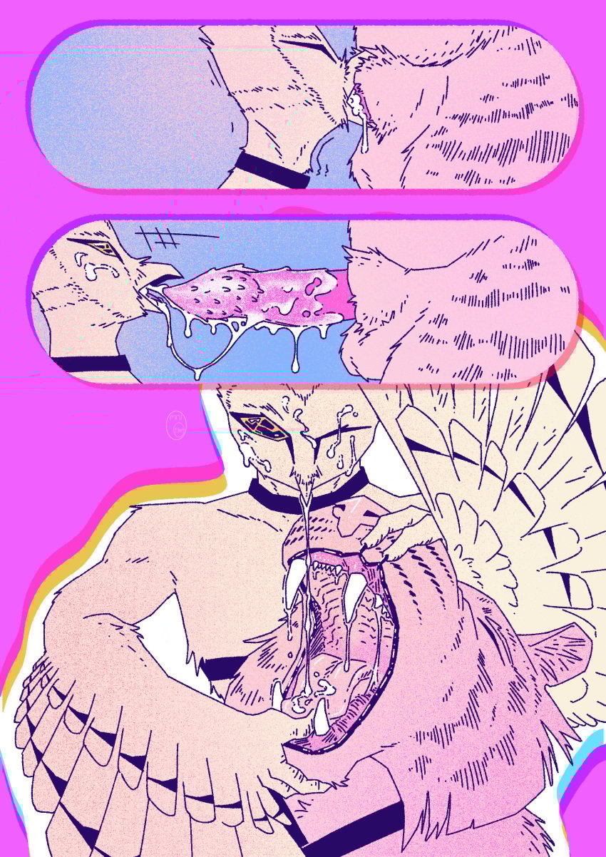 absurd_res anthro avian barn_owl beak beak_fetish beak_play beak_sex beakjob bird bodily_fluids cum cum_in_mouth cum_inside cum_on_face cum_on_penis deep_throat duo ejaculation felid fellatio finger_in_mouth genital_fluids genitals hi_res holding_mouth_open male male/male mammal omnisexualotter open_mouth oral oral_penetration owl pantherine penetration penile penis sex snowballing tiger tyto tytonid