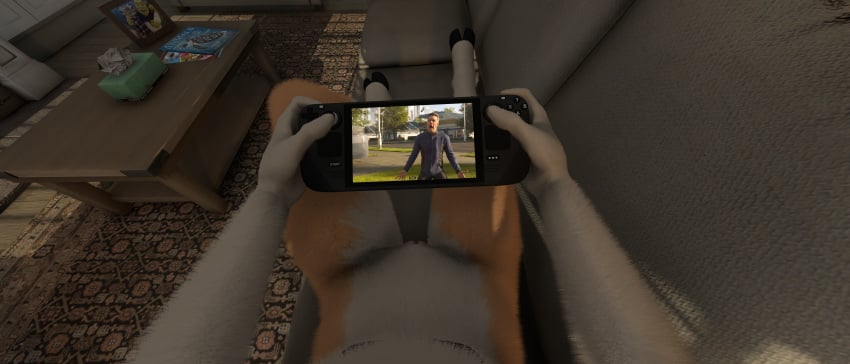 3d_(artwork) absurd_res anonymous_artist anthro biped casual_nudity coffee_table cuntboy cuntboy_pov deer detailed detailed_fur digital_media_(artwork) dreamworks first_person_view fur furniture gaming genitals helldivers hi_res intersex intersex_pov lying lying_on_sofa mammal on_sofa playing_video_game shrek_(character) shrek_(series) sofa solo steam_deck unity_(engine) video_game_reference vulva