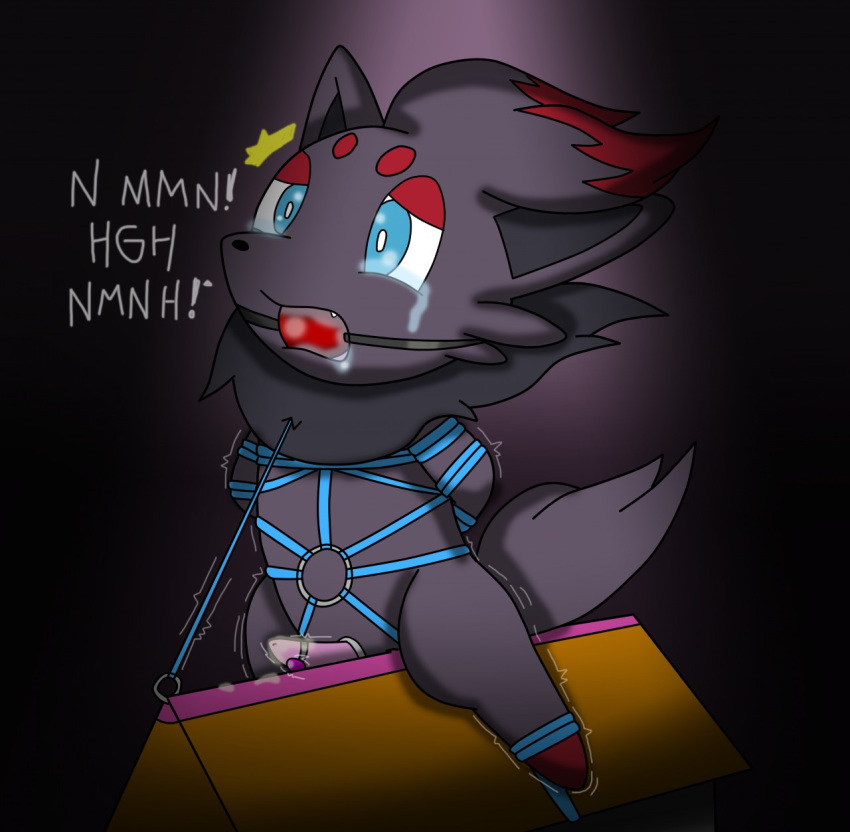 anthro bondage bound fur furry gag gagged male nintendo penis pokemon pokemon_(species) soupcanz tagme video_games zorua