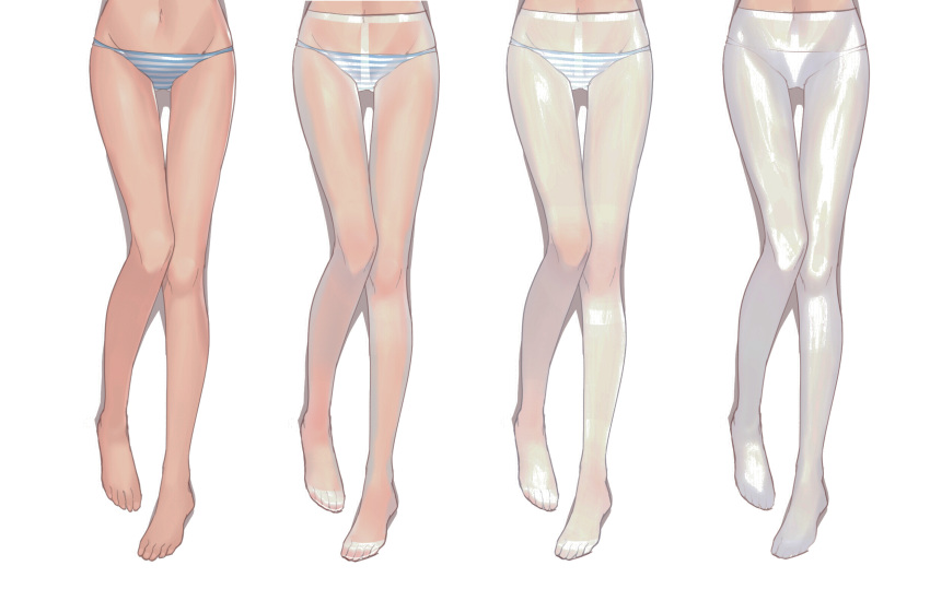 bare_legs barefoot bison_cangshu blue_panties blue_striped_panties comparison feet female high_resolution hips legs lower_body multiple_views navel original panties pantsu pantyhose see-through shimapan simple_background striped striped_panties thighs underwear white_background white_legwear white_panties white_underwear