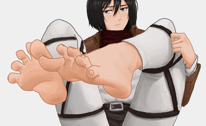 attack_on_titan black_hair clothing curvaceous curvaceous_female curvaceous_figure curvy curvy_figure curvy_hips feet feet feet_focus female female_focus female_only foot_fetish looking_at_viewer mikasa_ackerman payetvore short_hair