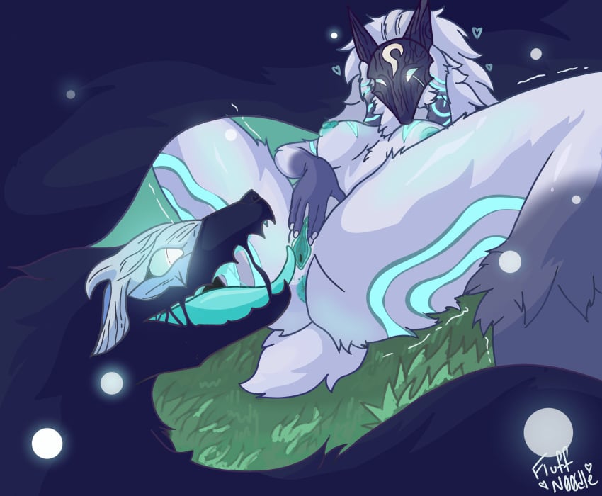 absurd_res anthro bovid breasts canid canine canis caprine duo female fluffn00dle hi_res kindred_(lol) lamb_(lol) league_of_legends male male/female mammal masturbation oral riot_games sheep spreading tencent teratophilia tongue tongue_out vaginal_penetration wolf
