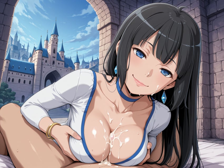 ai_assisted ai_generated cleavage danmachi hestia_(danmachi) paizuri paizuri_under_clothes