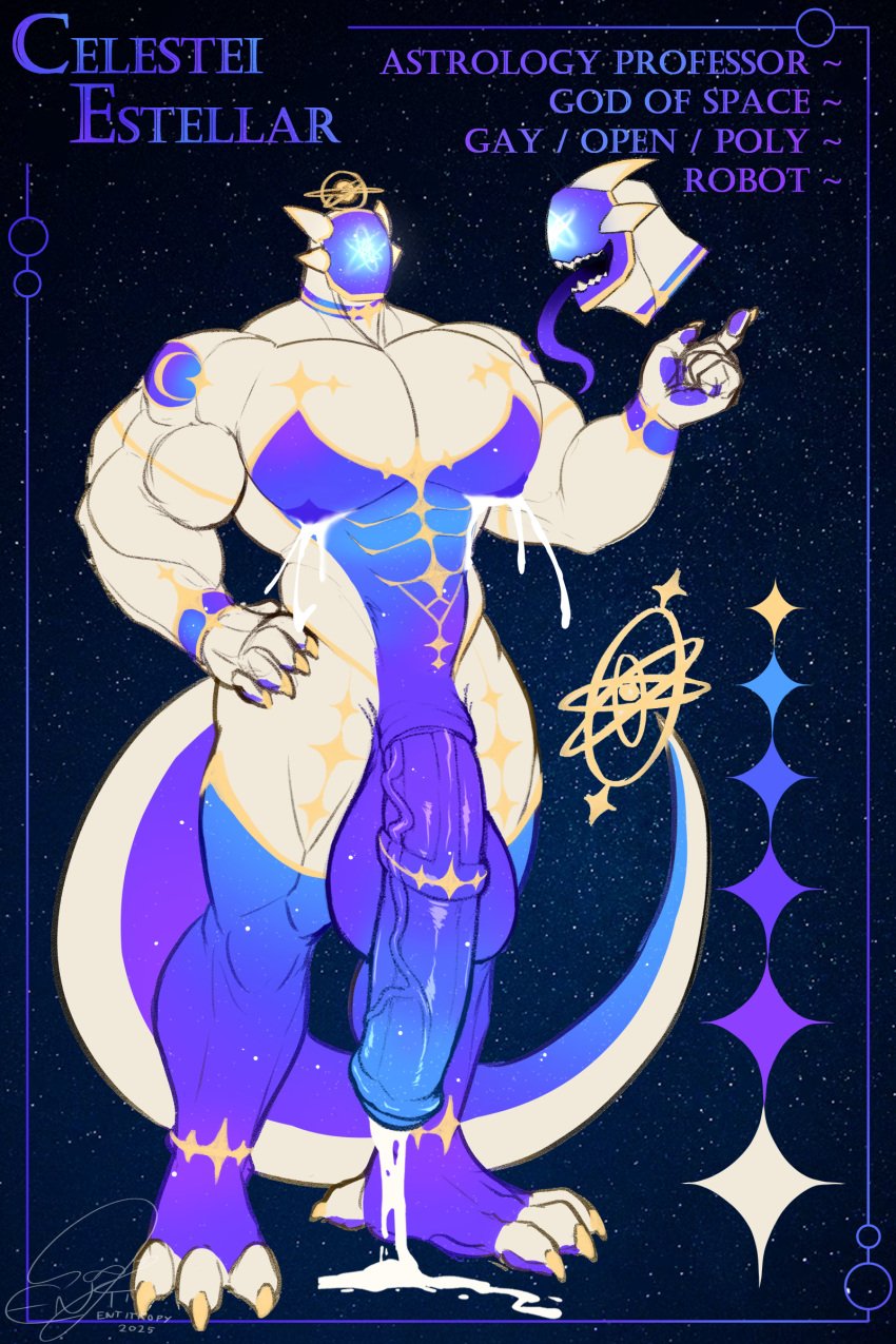 2:3 absurd_res animal_genitalia animal_penis big_muscles bodily_fluids celestei_estellar_(entitropy) deity entitropy equine_genitalia equine_penis genitals hi_res lactating machine male male_lactation muscular muscular_male nipples open_mouth pawpads penis robot star tail