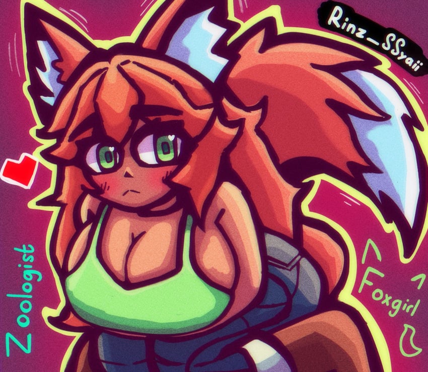 big_ass big_breasts clothed clothing cute female fox_ears fox_girl fox_tail heart leaning_forward looking_at_viewer pout re-logic synful_rinz terraria thick_thighs zoologist_(terraria)