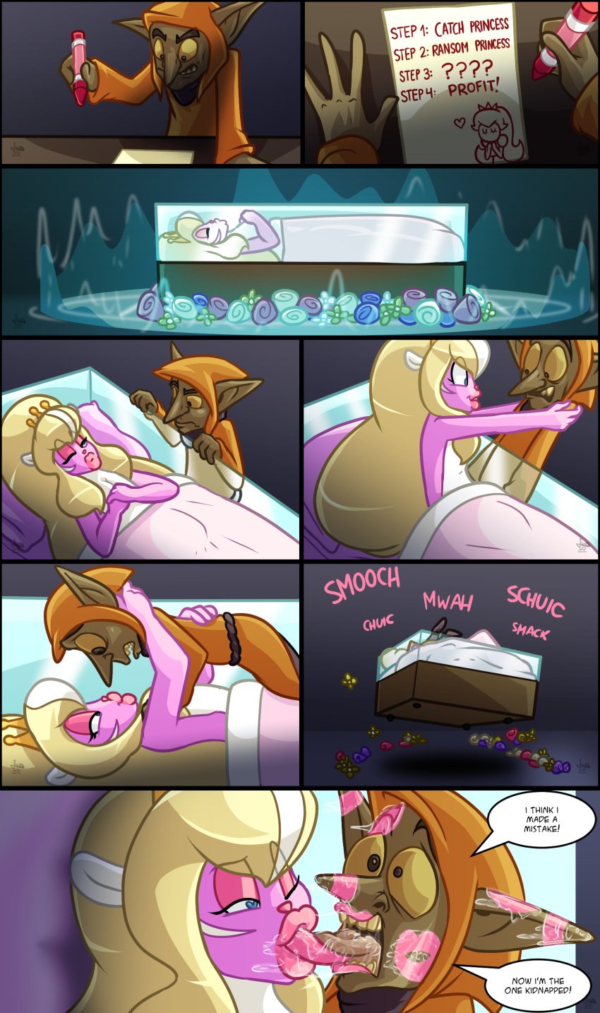 2d 2d_(artwork) 2d_artwork aphrodite_(jamearts) blanket blonde_hair blonde_hair_male blue_eyes cloak comic comic_panel drag_queen eyelashes eyeshadow flower forced forced_kiss forced_kissing forced_yaoi french_kiss french_kissing furry furry_male gay gay_kiss gay_kissing goblin goblin_male grabbing_shoulders heart-shaped_pupils homosexual homosexual_male hood jamearts jimmy&rsquo;s_sloppy_life kiss_mark kissing lipstick lipstick_mark lipstick_mark_on_face male male/male male_victim panels paper pillow pink_body pink_eyeshadow pink_fur pink_lips pink_lipstick pink_lipstick_mark pointy_ears pointy_nose princess sleeping story tongue tongue_kiss tongue_out victim victim_male