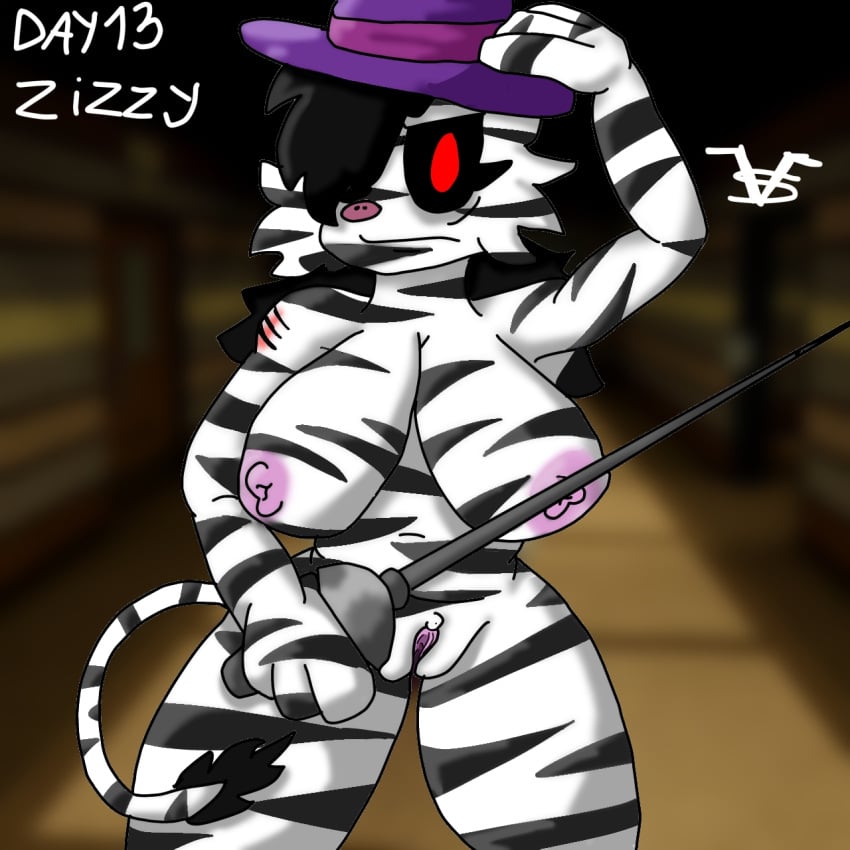 1girls 2d azatik big_breasts black_and_white black_and_white_body black_hair breasts breasts_out female female_only furry girl hat infected_(piggy) piggy:_book_1 piggy:_book_2 piggy_(game) pussy pussy_lips red_eyes roblox roblox_game self_upload tagme weapon white_body zebra zebra_girl zizzy zizzy_(piggy)