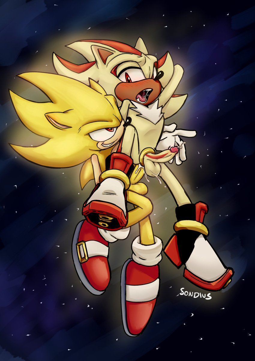 balls furry gay_sex glowing gold_body male penis sega shadow_the_hedgehog somedivs sonic_(series) sonic_the_hedgehog super_shadow super_sonic yaoi