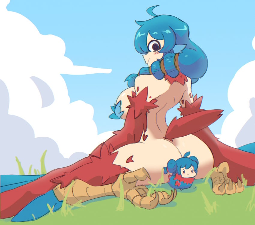 ass big_ass big_breasts convenient_censoring docecaedrus feathers harpy harpy_(terraria) harpy_girl harpy_humanoid looking_at_viewer looking_back looking_back_at_viewer re-logic terraria thick_thighs wings