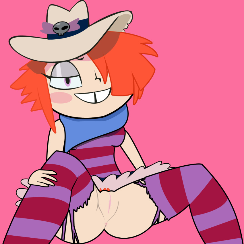 ass cowgirl female_only long_gone_gulch pussy rawhide red_hair ripped_pants spread vector_art