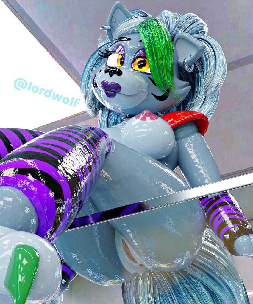1girls 2025 3d_(artwork) absurd_res animatronic anthro anus areola bed black_nose breasts canid canine canis claws clothed clothing digital_media_(artwork) ear_piercing ear_ring english_text eyebrows feet female fingers five_nights_at_freddy&#039;s five_nights_at_freddy&#039;s:_security_breach furniture furry genitals glistening glistening_body green_claws green_highlights grey_hair hair hi_res highlights_(coloring) lipstick looking_at_viewer lordwolf machine makeup mammal naked naked_female nipples nude nude_female open_mouth piercing pink_areola pink_nipples pointy_ears prick_ears purple_lipstick ring_piercing robot robot_anthro roxanne_wolf_(coolioart) roxanne_wolf_(fnaf) scottgames solo steel_wool_studios text toes two_tone_body two_tone_fur vulva wolf wolf_girl yellow_eyes