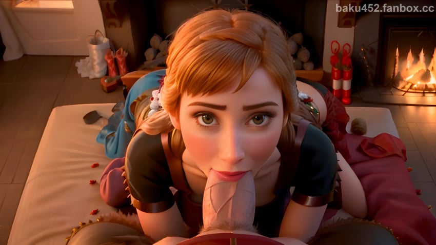 ai_generated anna_(frozen) ass baku452 blowjob christmas christmas_outfit disney frozen_(film)