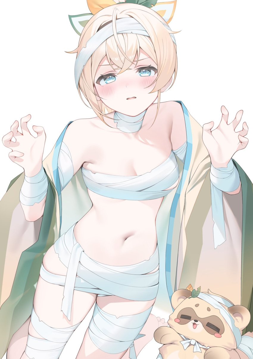 1girls artist_request bare_midriff blonde_hair breasts female halloween halloween_costume hololive hololive_japan holox kazama_iroha mostly_nude mummy mummy_costume mummy_wrappings navel ponytail revealing_clothes skimpy skimpy_clothes small_breasts solo virtual_youtuber vtuber