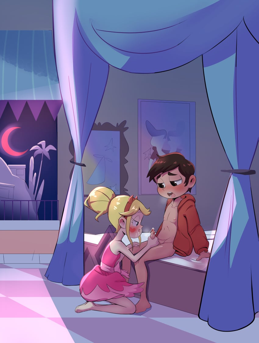 1boy 1boy1girl blonde_hair canon_couple female handjob marco_diaz moon moonlight nyoronyan star_butterfly star_vs_the_forces_of_evil