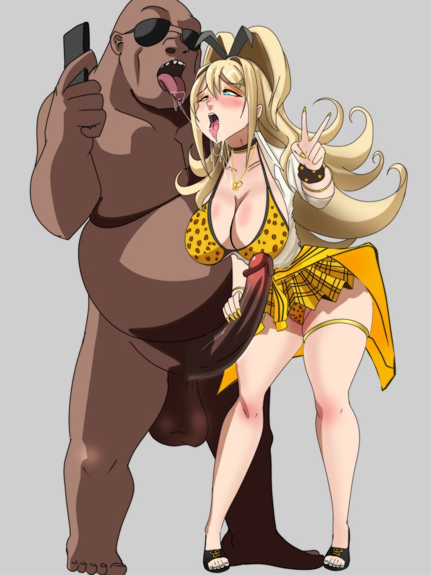 1boy 1girls blonde_hair dark-skinned_male dark_penis goddess_of_victory:_nikke gyaru inkrait long_hair rupee_(nikke) teenager ugly_bastard ugly_man