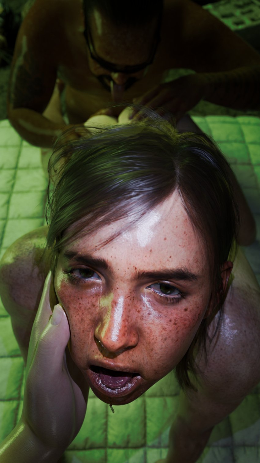 1girls 2boys 3d ass_grab captured crying defeated drooling ellie_(the_last_of_us) ellie_williams female forced holding_face imminent_oral looking_at_viewer male pov rape sweat the_last_of_us the_last_of_us_2 threesome ugly_female