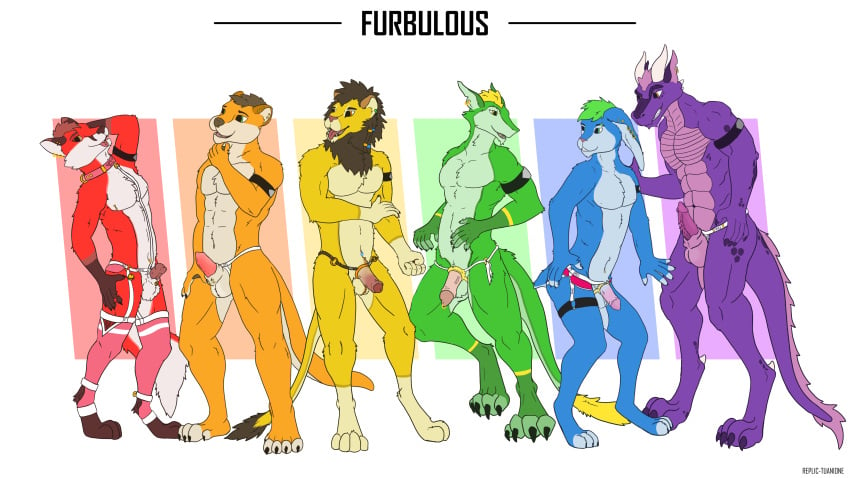 4_toes 5_fingers 5_toes absurd_res accessory anthro balls canid canine clothing cock_ring collar danny_the_orange_otter dio_the_yellow_lion dragon drax_the_purple_dragon ear_piercing ear_ring feet felid fingers fox furbulous genitals group hi_res horn jewelry knot lagomorph legwear leporid linus_the_blue_bunny lion male mammal mustelid mythological_creature mythological_scalie mythology nero_the_green_serval nude otter pantherine penis penis_accessory penis_jewelry piercing rabbit replic richie_the_red_fox ring_piercing scalie sergal stockings tail toes wallpaper