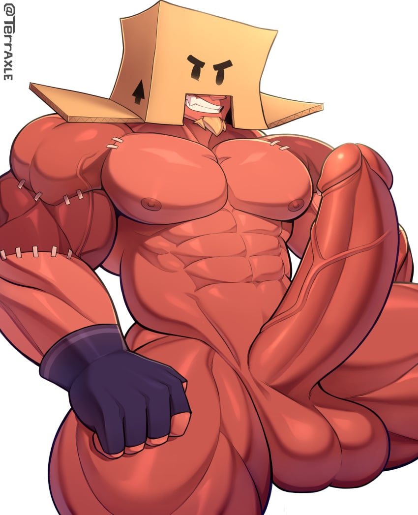 1boy abs artist_name balls bara beard biceps big_muscles big_penis box brawl_stars erect_nipples erection facial_hair fangs fingerless_gloves frankengrom gay gay_male genitals grom_(brawl_stars) huge_cock looking_at_viewer male male_focus male_only muscles muscular muscular_male nipples nude nude_male orange_body pecs penis penis_out smile solo solo_focus solo_male supercell teeth terraxle thick_thighs thighs vein veiny_penis video_games white_background