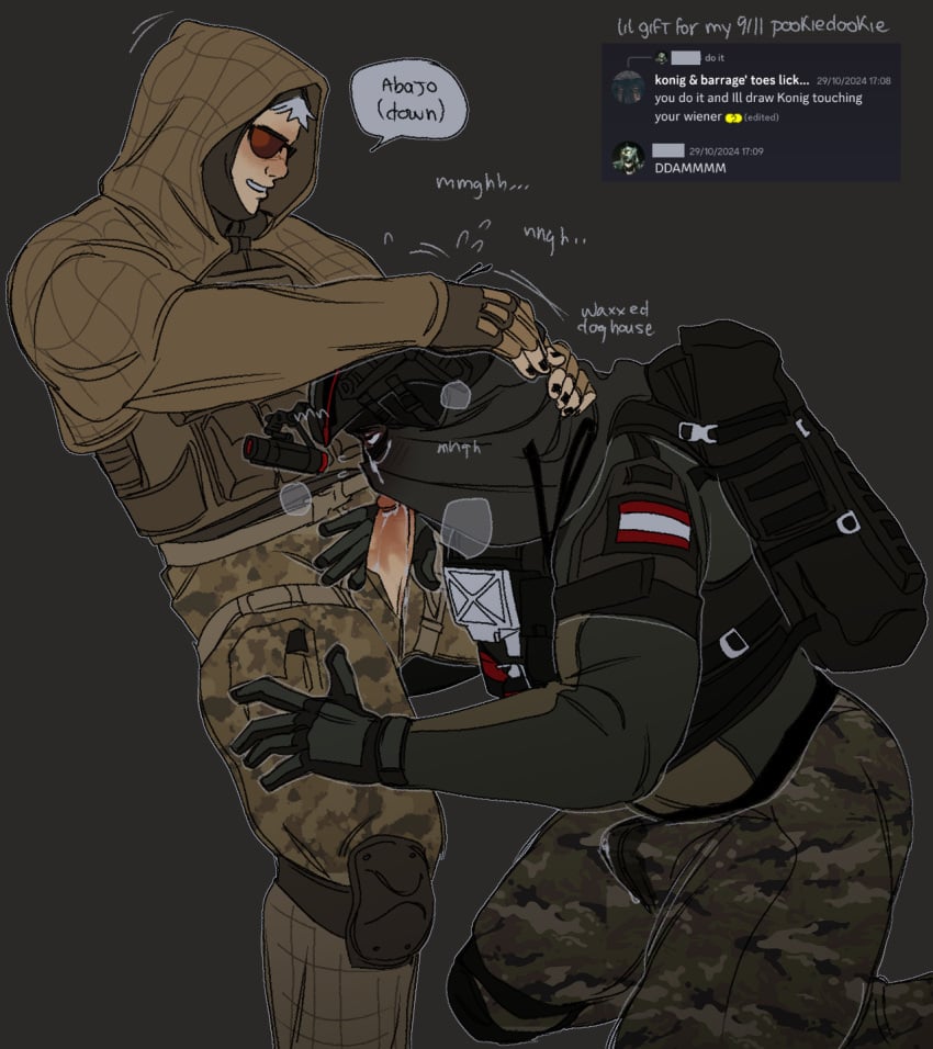 2boys blowjob blowjob_only boner boner_in_pants call_of_duty call_of_duty_modern_warfare_2_(2022) cum cum_on_face cumming cumming_from_giving_oral gay gay_blowjob gay_oral gift_art könig konig male male/male male_focus male_only mask masked masked_male modern_warfare no_visible_face oral_penetration oral_sex self_insert submissive_male sucking sucking_penis video_game_character waxxeddoghouse wet_pants